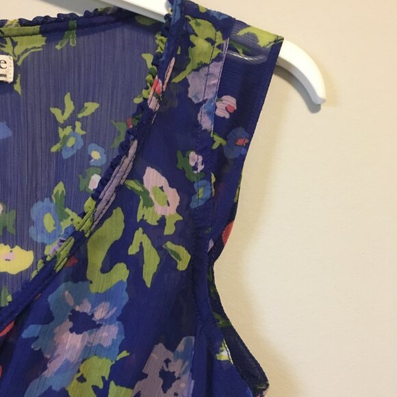 Garage Sheer Blue Floral Empress Waist Sleeveless Pastel Top - Picture 6 of 15